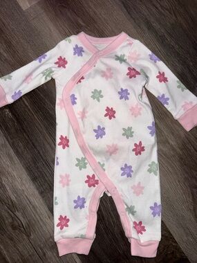 okie dokie White Footed One-Piece with Pink Trim & Multicolor Floral Print